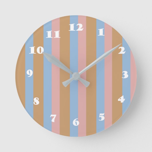 Ochre, Pink & Blue Stripes  Round Clock (Front)