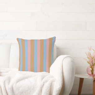 Ochre, Pink & Blue Stripes  Throw Pillow
