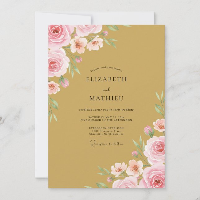 Ochre Pink Rose Wedding Invitation (Front)