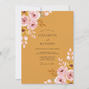 Ochre Ranunculus Eucalyptus Wedding Invitation