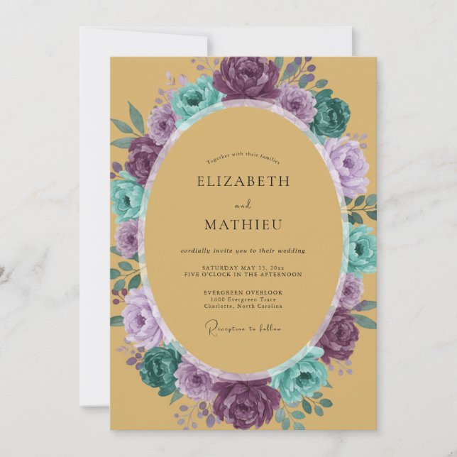 Ochre Romantic Floral Wedding Invitation (Front)