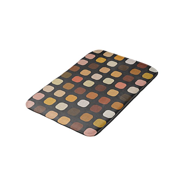 Ochre Rust Brown Peach Red Round Squares Pattern Bath Mat (Angled)