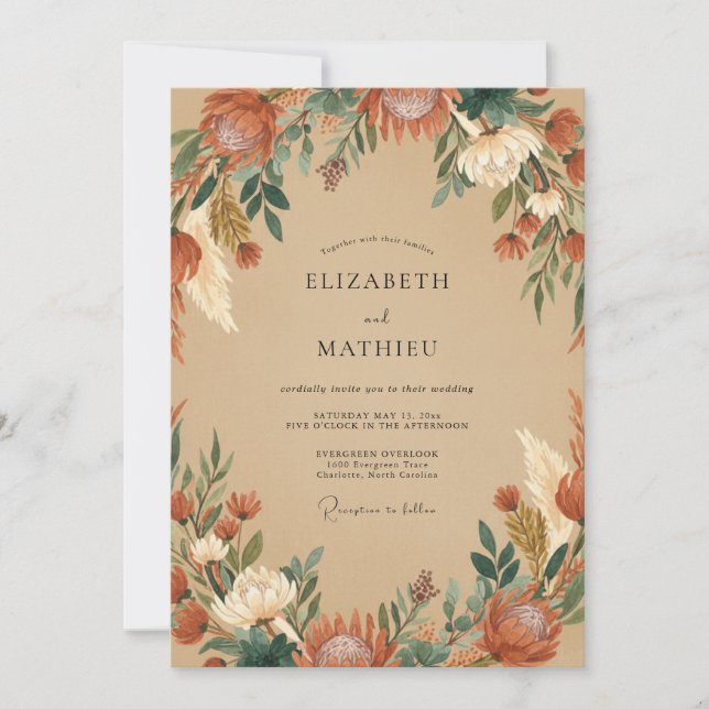 Ochre Rust Foliage Eucalyptus Wedding Invitation (Front)