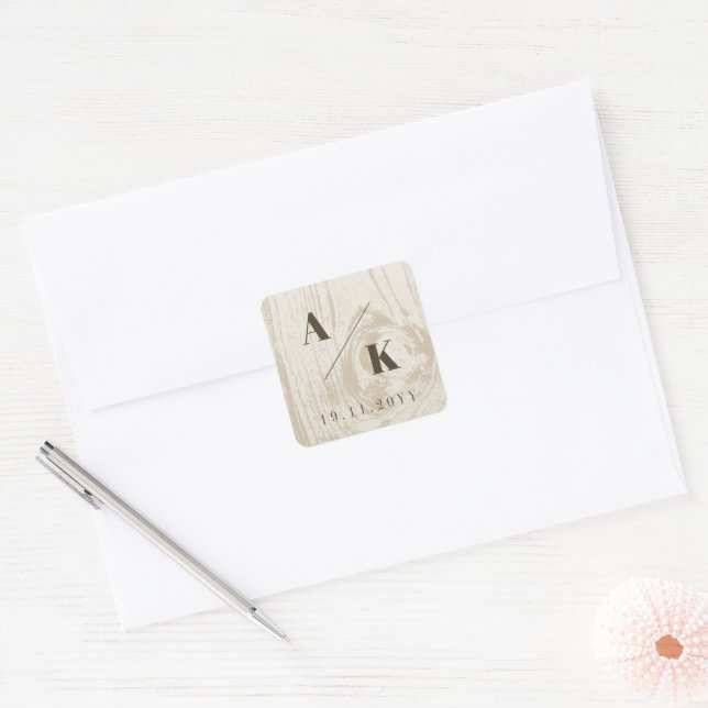 Ochre Rustic Woodgrain Texture Autumn Fall Wedding Square Sticker (Envelope)