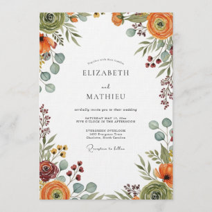 Ochre & Sage Autumnal Bloom Wedding Invitation