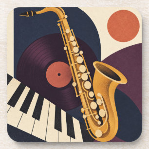 Ochre Saxophone Vinyl and Piano Jazz Composition Coaster
