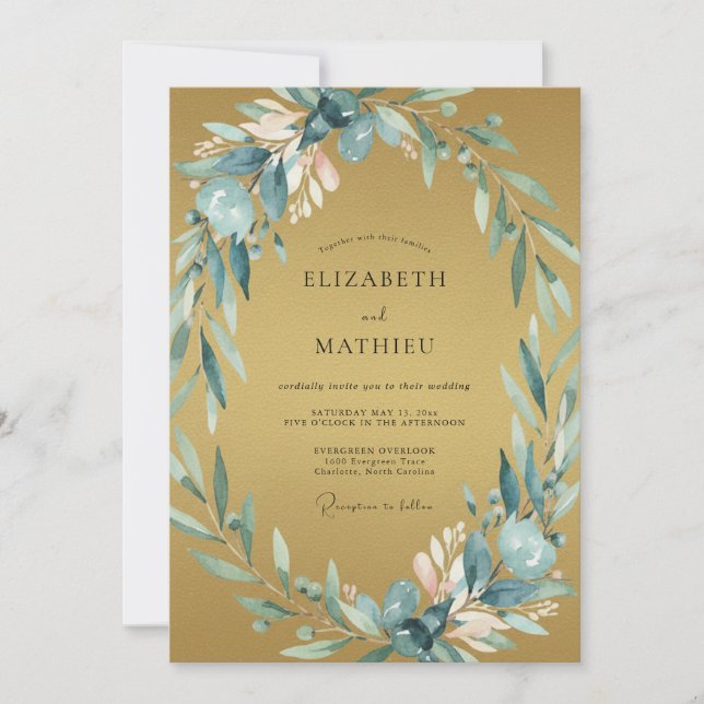 Ochre Slate Leafy Wedding Invitation (Front)