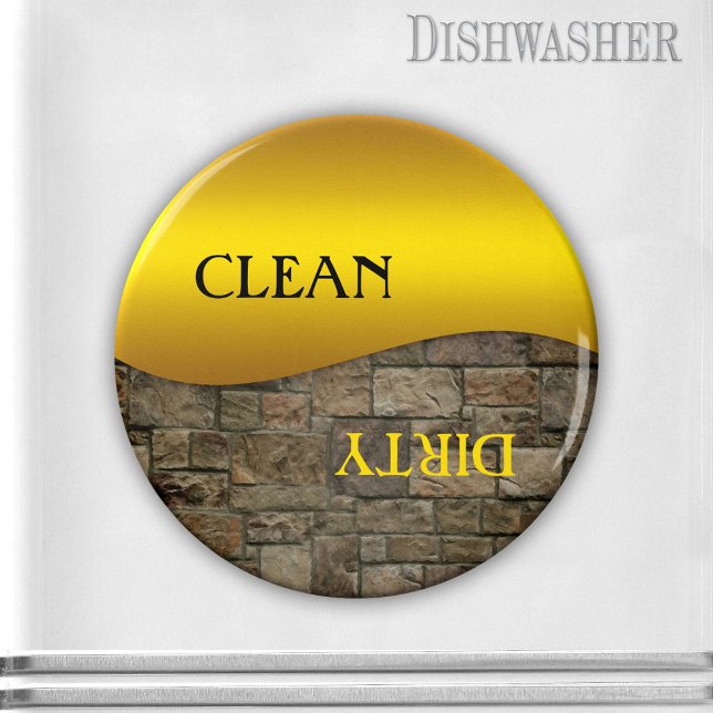 Ochre Stone Clean Dirty Dishwasher Magnet (Clean-dirty dishwasher magnet featuring a gold ocher design on a sturdy brick background image)