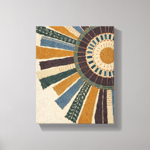 Ochre Sunburst in Stitched Colour - Textile Abstra Canvas Print