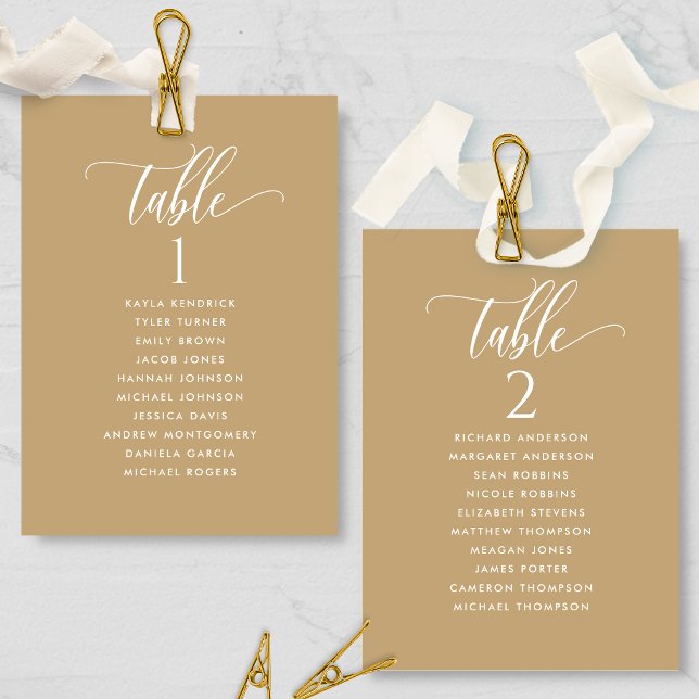 Ochre Tan, Seating Plan Cards with Guest Names (Creator Uploaded)