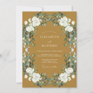 Ochre White Rose Wedding Invitation