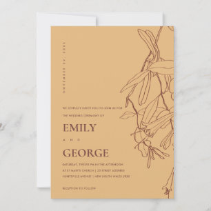 OCHRE YELLOW LINE DRAWING FLORAL WEDDING INVITE