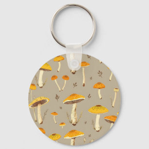 Ochre Yellow Mushroom Whimsical Woodland Botanical Keychain