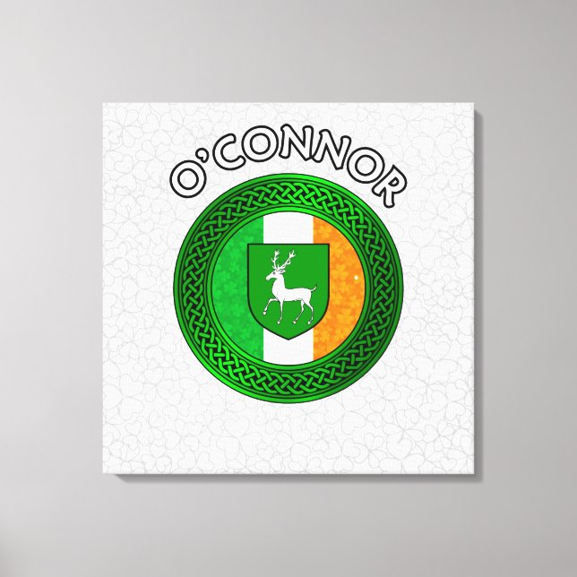 O'Connor Crest & Celtic Knot on Shamrock Canvas Pr (Front)
