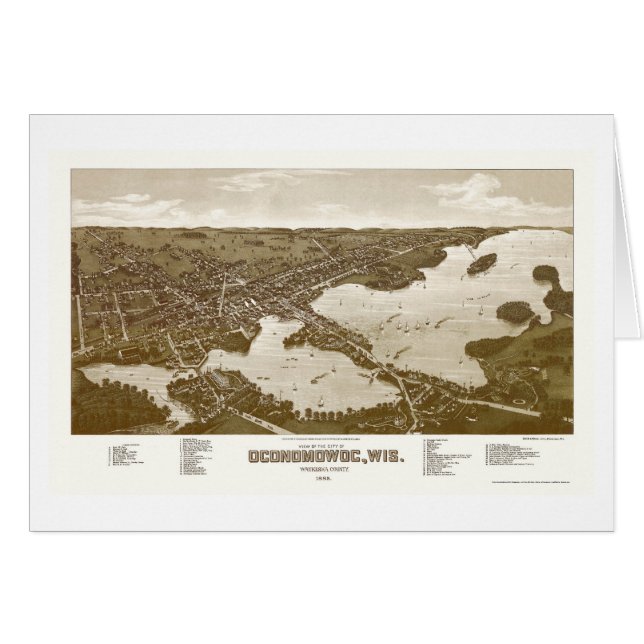 Oconomowoc, carte panoramique de WI - 1885 (Devant horizontal)
