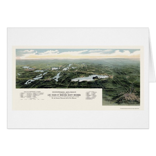 Oconomowoc et Waukesha, carte panoramique de WI - (Devant horizontal)