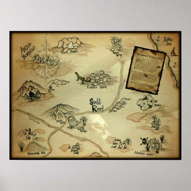 Ocotillo Wells Treasure Map of Southern California Poster (Front)