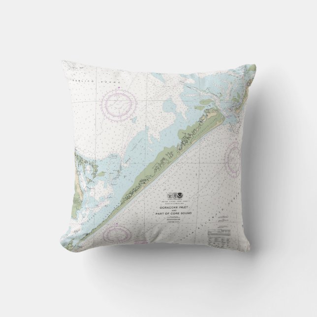 Ocracoke Inlet and Part of Core Sound Throw Pillow (Front)