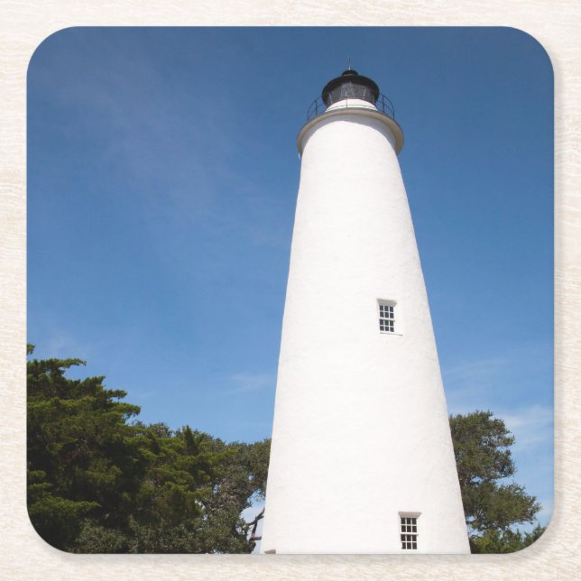 Ocracoke Island Lighthouse Square Paper Coaster (Front)