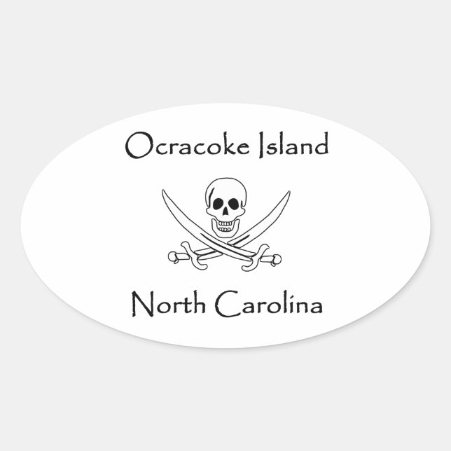 Ocracoke Island North Carolina Pirate Logo Oval Sticker (Front)