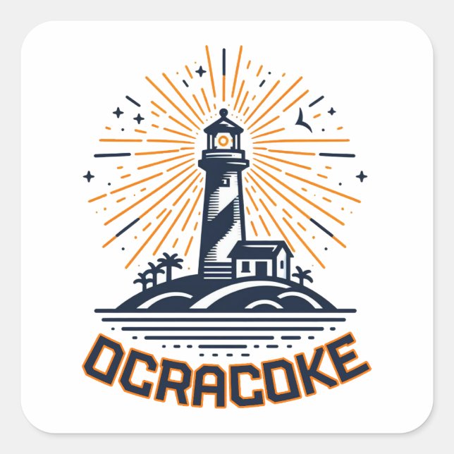 Ocracoke North Carolina Lighthouse Sunrise Square Sticker (Front)