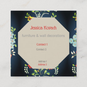 Octagon in colourful Hungarian florals Square Business Card