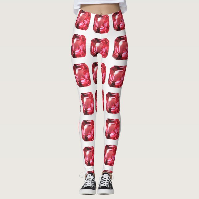 Octagon shaped Ruby Gemstone July Birthstone Red Leggings (Front)
