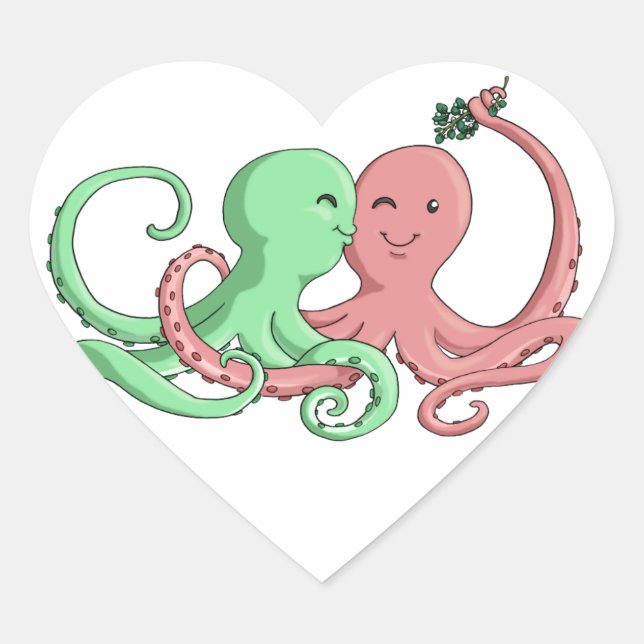 Octi Mistletoe Heart Sticker (Front)