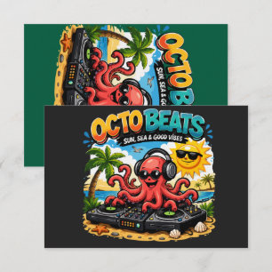 Octo Beats Funny DJ Octopus Beach Party Thank You Card