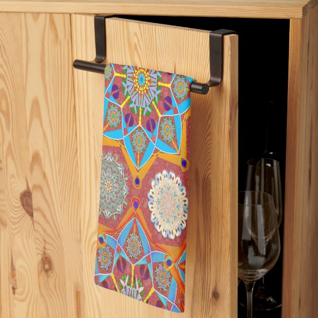 Octo brightener arabesque Moorish red style  Kitchen Towel (Thirds Fold)
