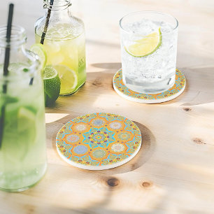 Octo brightener arabesque Moorish tangerine style  Coaster
