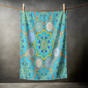 Octo brightener arabesque Moorish turquoise style Beach Towel