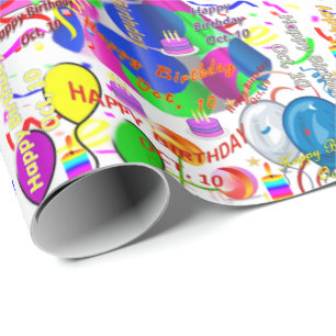 October, 10 Birthday Gift Wrapping Paper