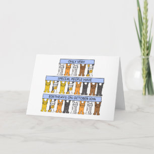 October 10th Birthday Cute Cartoon Cats Card