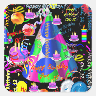 October, 12 Kids Birthday Stickers