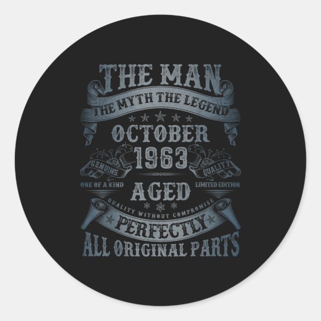 October 1963 62 Year Old Bday For Men 62nd Birthda Classic Round Sticker (Front)