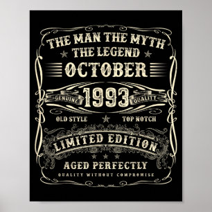 October 1993 32nd Birthday For Men 32 Year Old Bda Poster