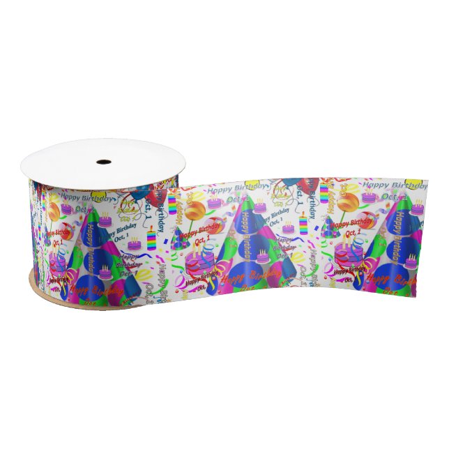 October, 1 Birthday Ribbon Satin Ribbon (Spool)