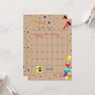 October 2022 Calendar Happy Birthday Invitation