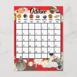 October 2026 Monthly Calendar Astrological     Postcard
