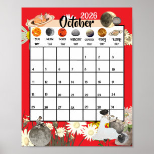October 2026 Monthly Calendar Astrological Poster