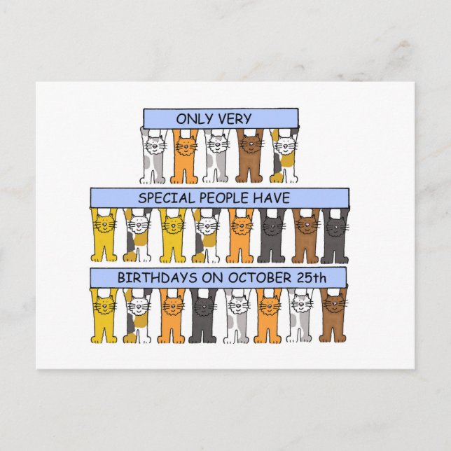 October 25th Birthday Cute Cartoon Cats Postcard (Front)