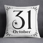 October 31st Black and White Halloween Typography Throw Pillow<br><div class="desc">Celebrate Halloween in style with this "31 October" throw pillow featuring simple decorative black lettering,  a spooky spider accent,  along with a scroll and star border on a white background.</div>