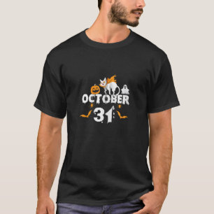 October 31st Halloween Pumpkin Skeleton Ghost Cat  T-Shirt