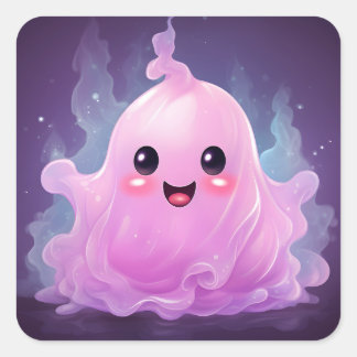 October 31st Happy Halloween Cute Pink Ghost  Square Sticker