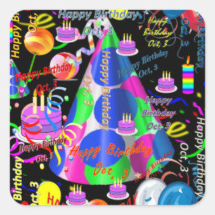 October, 3 Kids Birthday Stickers