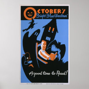 October A Good Time To Read Vintage WPA Poster