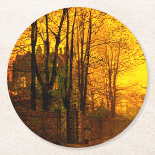 October Afterglow John Atkinson Grimshaw Round Paper Coaster