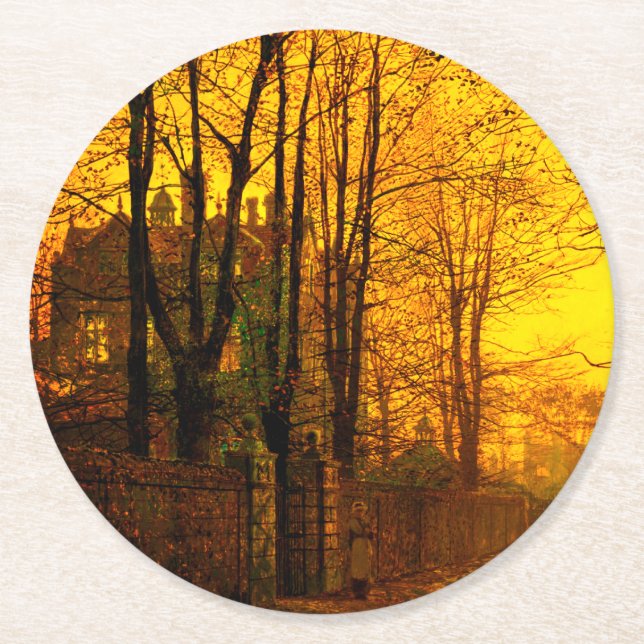 October Afterglow John Atkinson Grimshaw Round Paper Coaster (Front)