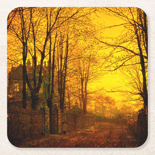 October Afterglow John Atkinson Grimshaw Square Paper Coaster (Front)